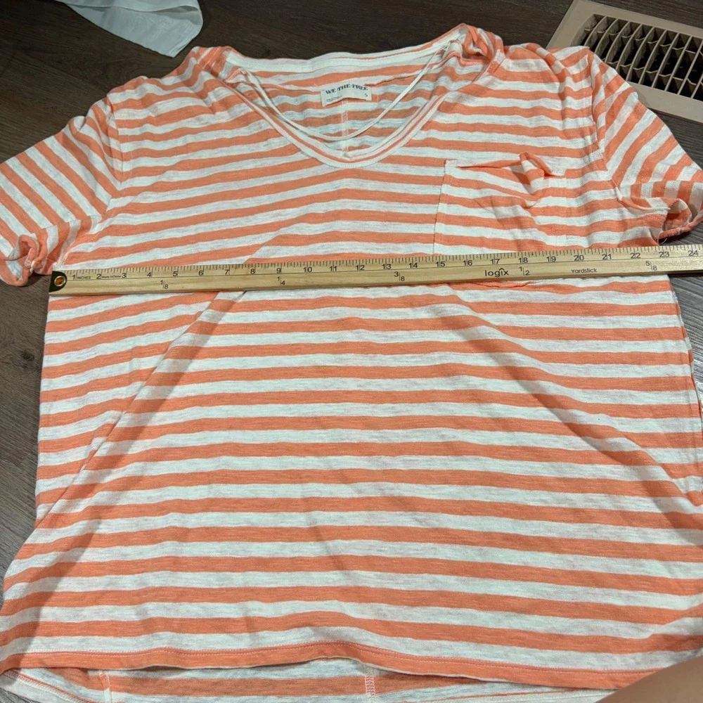 Cutie We The Free Free People Orange White Striped V-Neck Pocket Tee Shirt Small